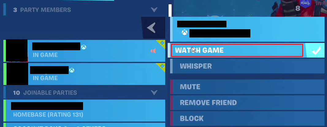 clicca su GUARDA GIOCO | passa allo spettatore nella modalità creativa di Fortnite