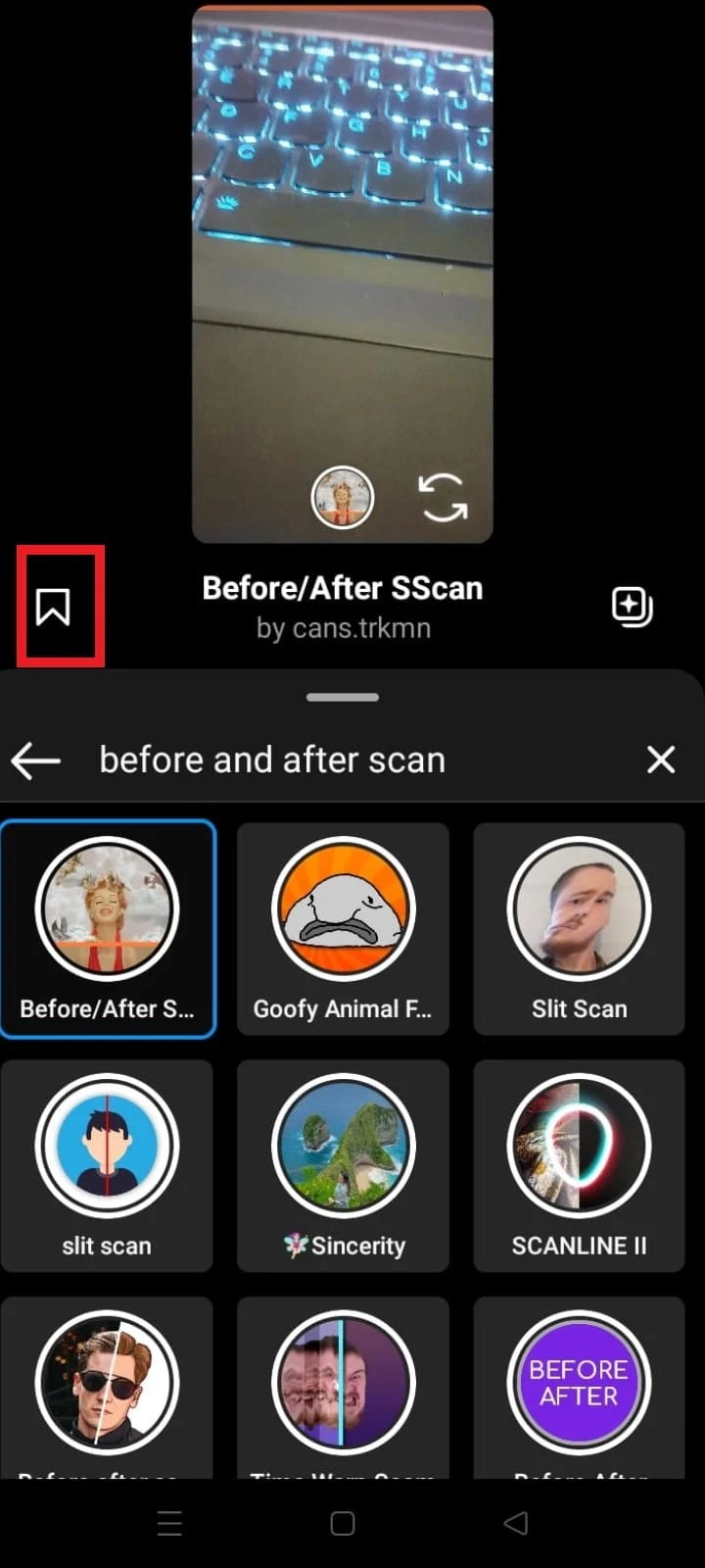 Toque na opção salvar para salvar o filtro em sua conta do Instagram.