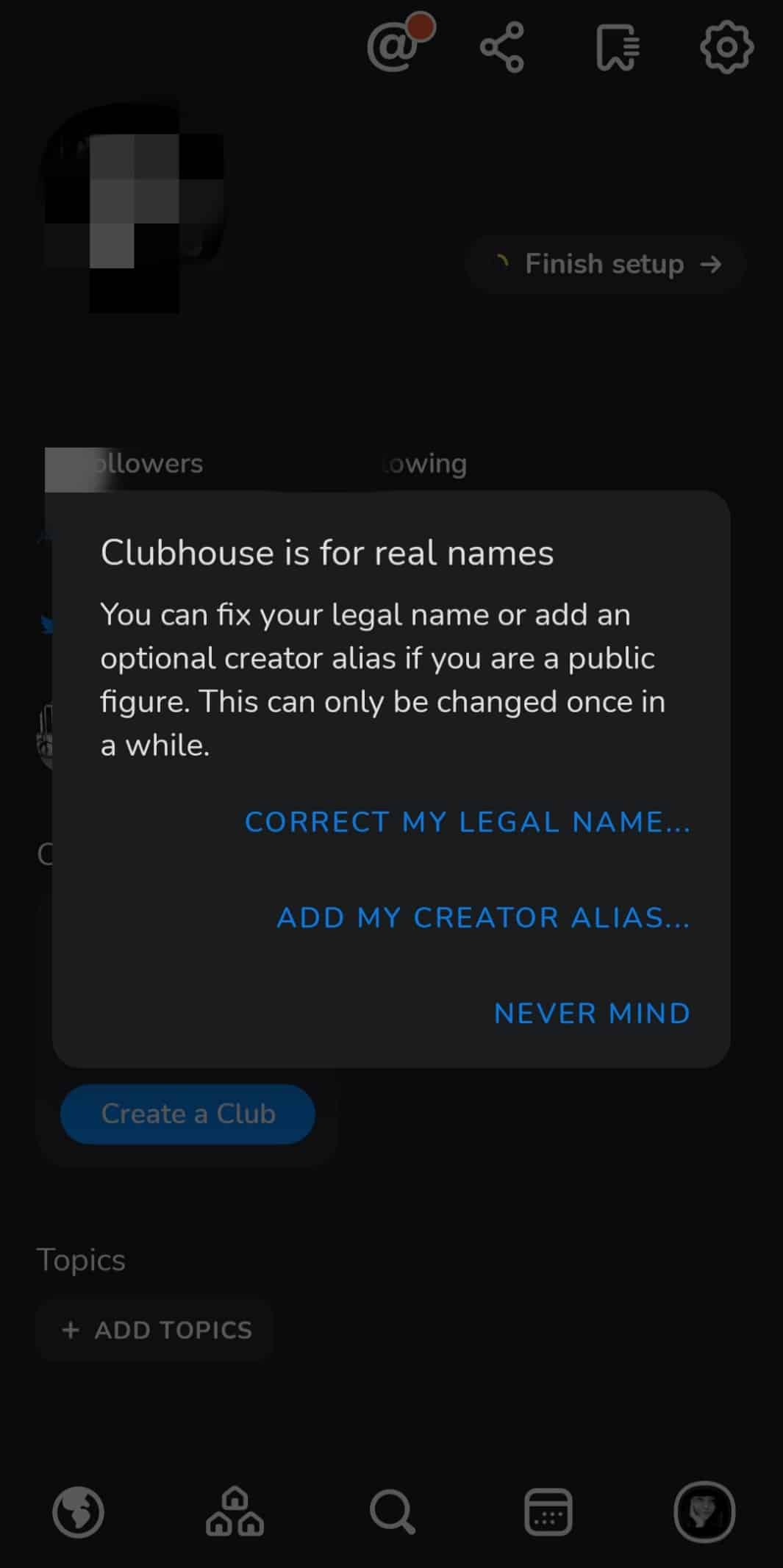 Anda dapat memilih salah satu dari ketiga opsi ini untuk mengubah nama Anda. Ingat Anda hanya dapat mengubah nama sesekali. | ubah nama Anda di Clubhouse