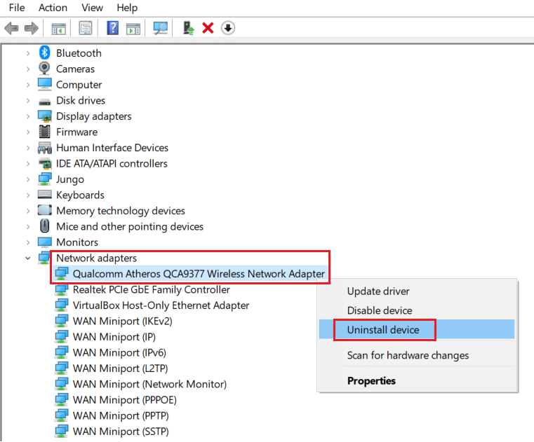 uninstall driver jaringan. Perbaiki Microsoft Store Error 0x8A150006 di Windows 10
