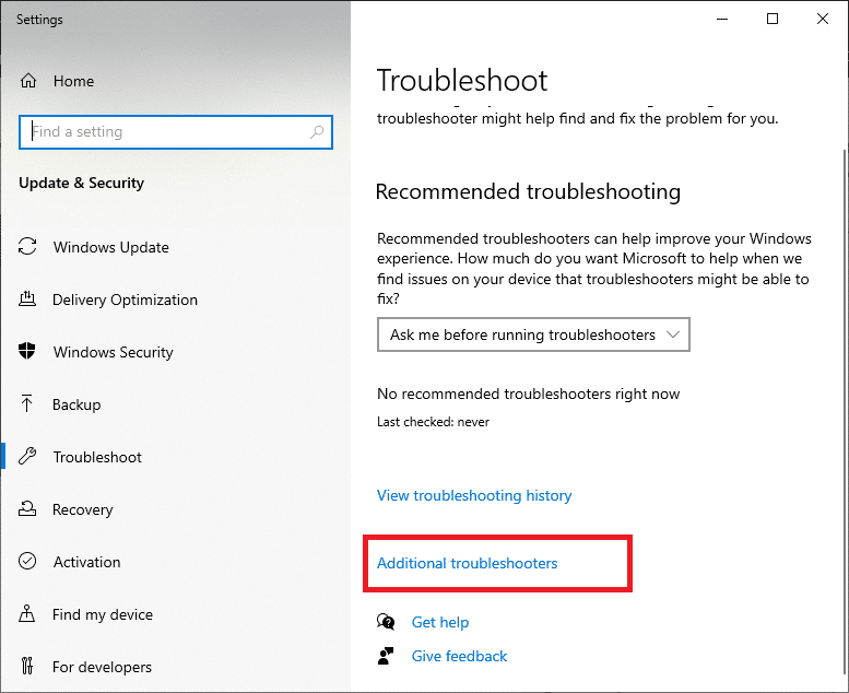 klik Pemecah masalah tambahan. Perbaiki kesalahan penyimpanan Microsoft 0x8A150006 di Windows 10