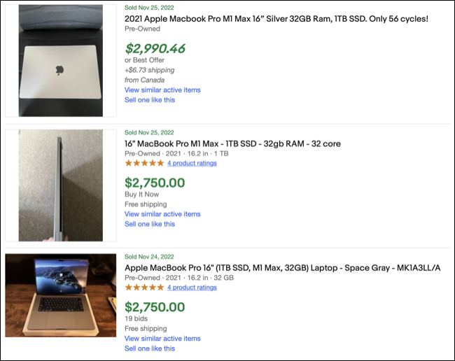 2021 16 polegadas MacBook Pro M1 Max 32GB listas vendidas no eBay