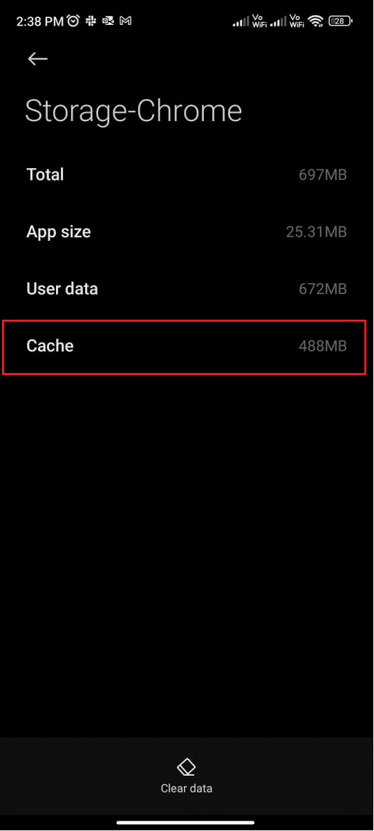 toque na opção Cache na lista. Corrigir o código de erro KingRoot 0X1
