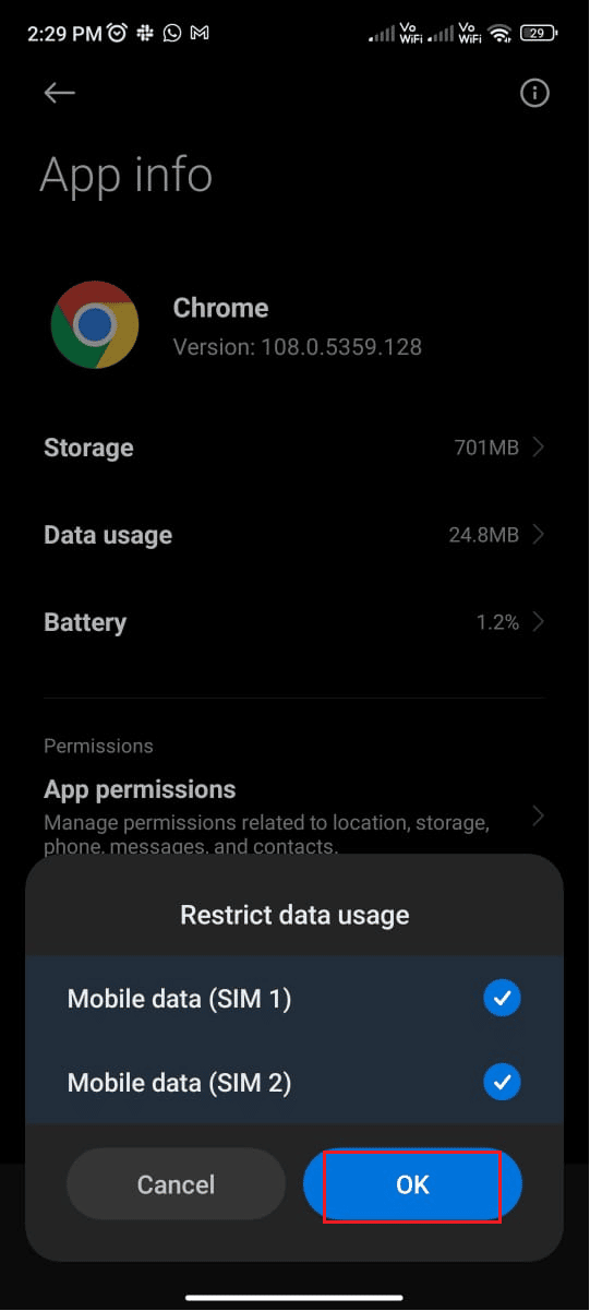 toque em ambos Mobile data SIM 1 Mobile data SIM 2 se você for um usuário dual SIM