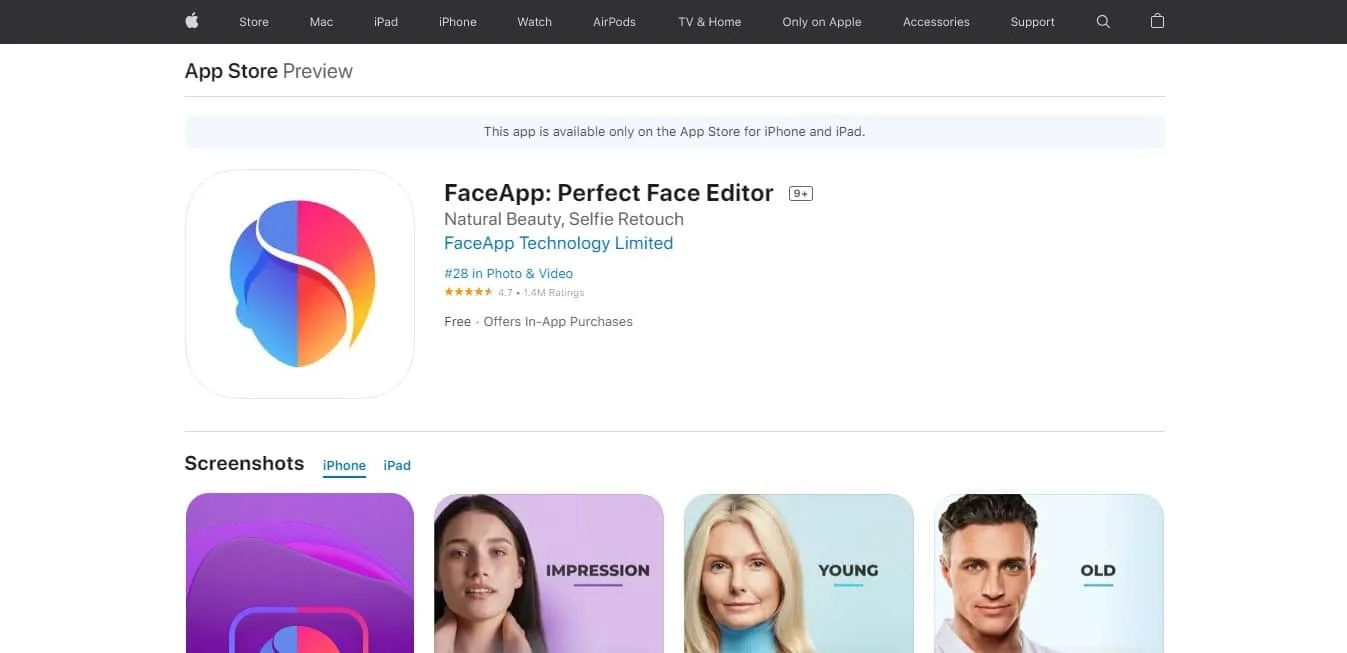 FaceApp Uygulama mağazası