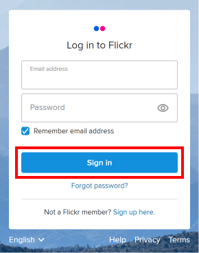 输入您的密码并单击“登录”按钮以登录您的 Flickr 帐户。
