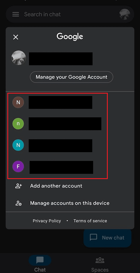 Tocca l'account desiderato per passare a quell'account