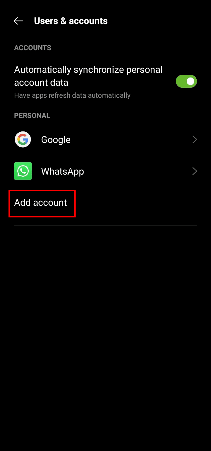 Tocca l'opzione Aggiungi account.