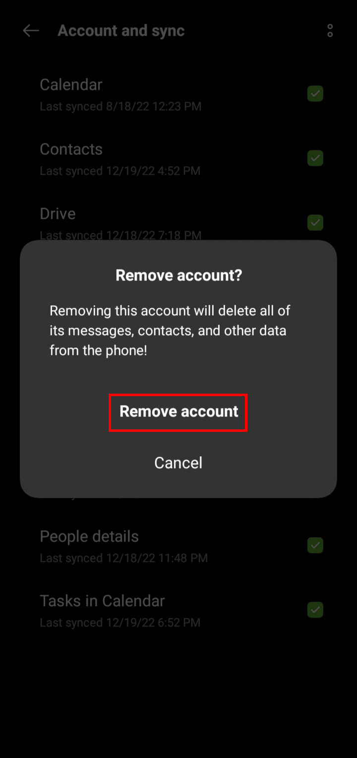 Tocca Rimuovi account dalla finestra di dialogo che è apparsa sullo schermo.