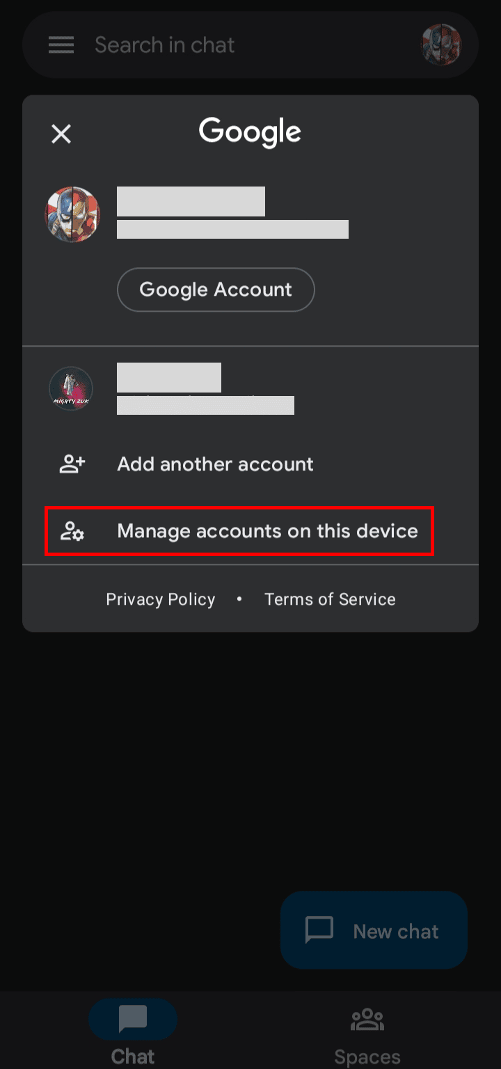 Tocca l'opzione Gestisci account su questo dispositivo.