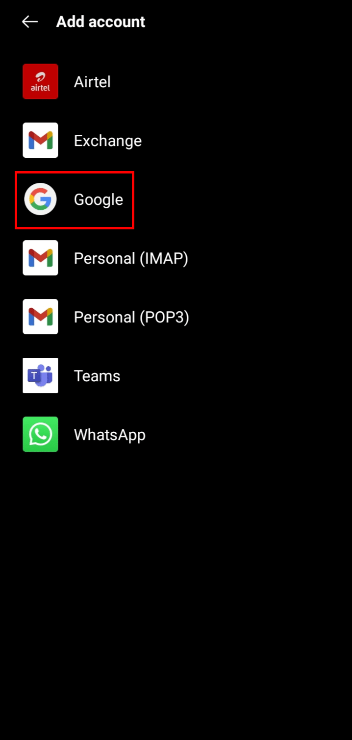 Seleziona Google e toccalo.