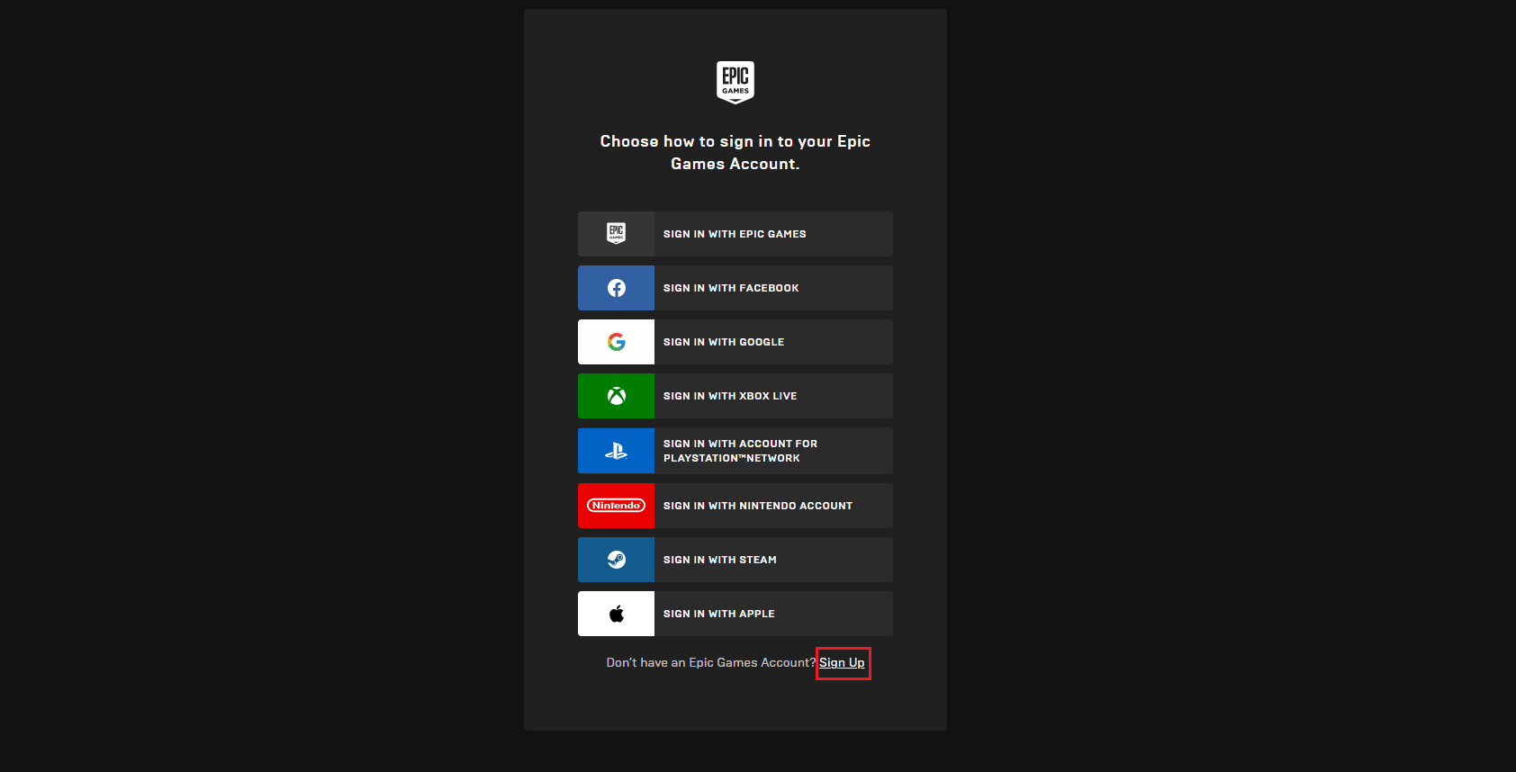 单击 Epic 游戏登录页面中的注册选项。修复 Fortniteclient-win64-shipping.exe 应用程序错误