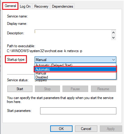 在启动类型中选择自动选项。修复 Fortniteclient-win64-shipping.exe 应用程序错误