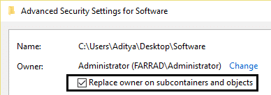 Înlocuiți proprietarul pe subcontainere și obiecte