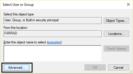 selectați utilizator sau un grup avansat