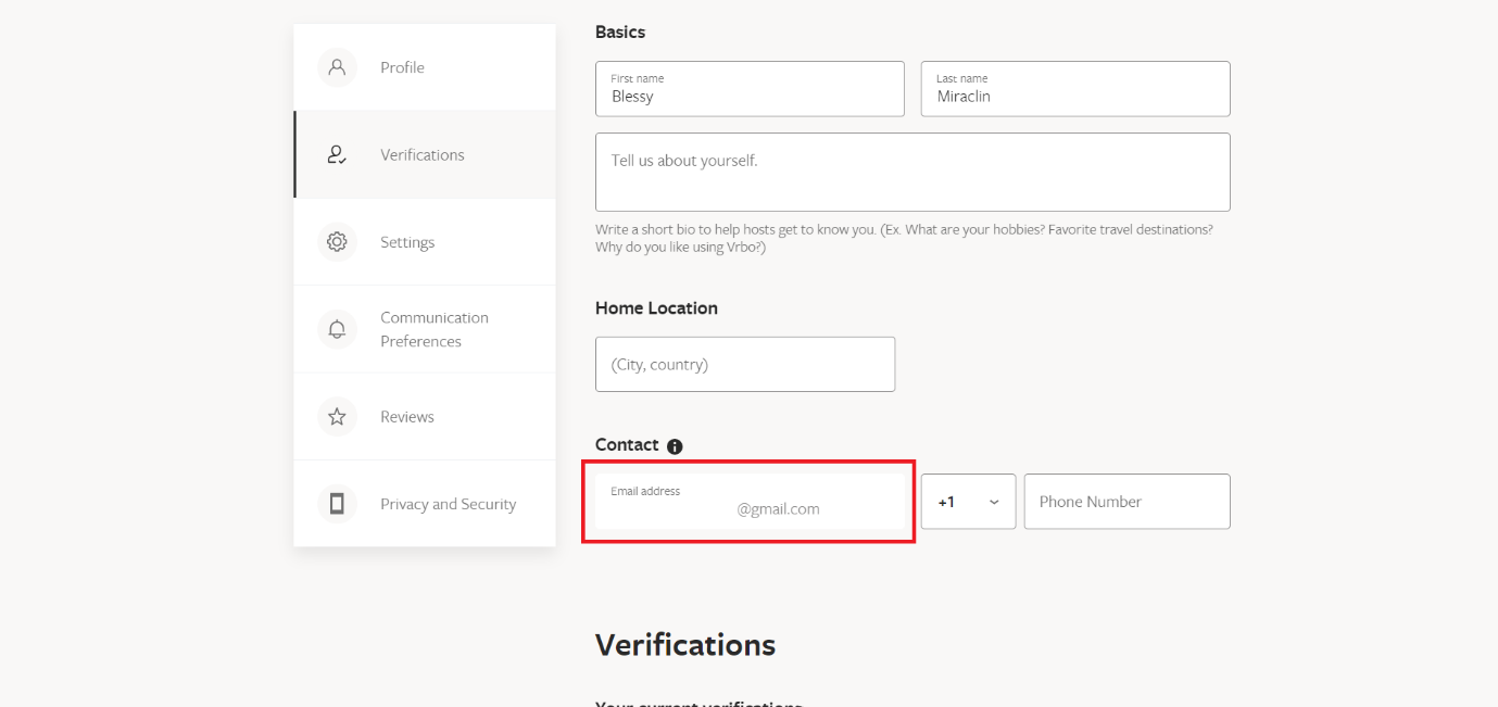 Inserisci il tuo nuovo indirizzo email nella sezione Contatti | Come modificare l'e-mail su VRBO