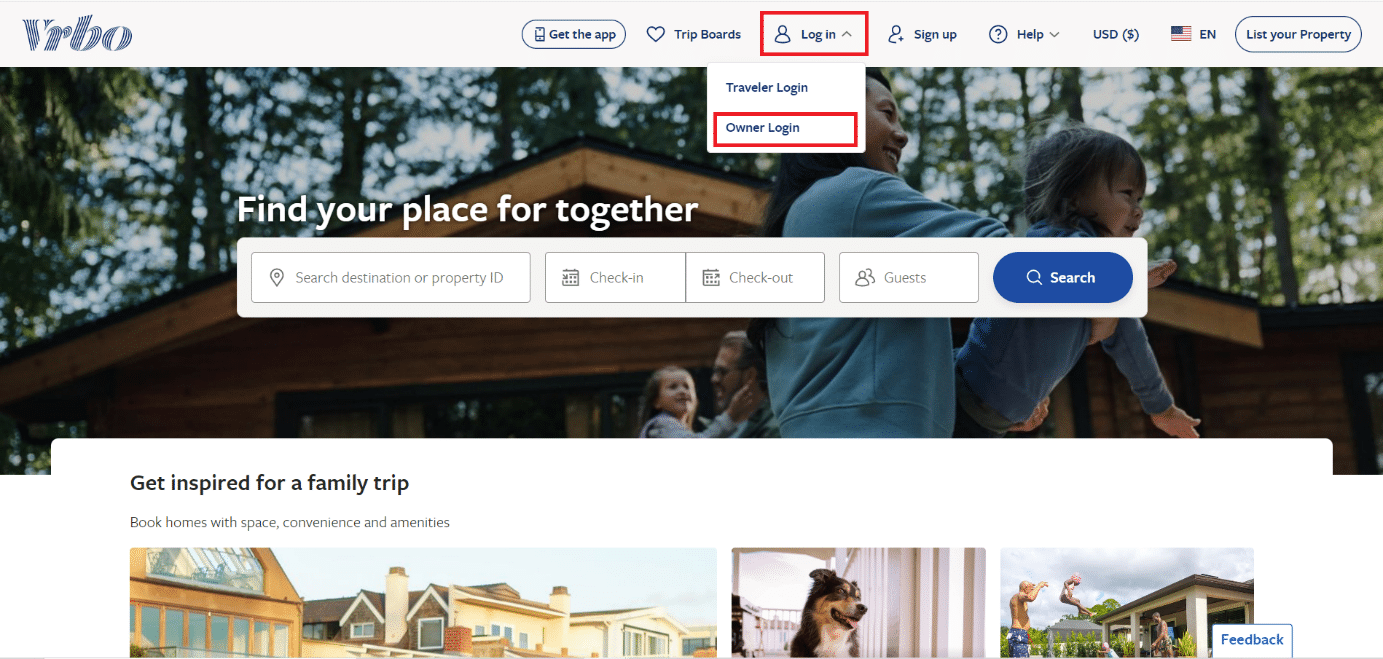 selezionare Accesso proprietario | aggiungi foto al profilo del viaggiatore VRBO