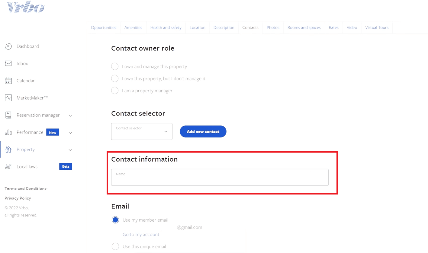 Immettere il nome host nel campo Nome sotto Informazioni di contatto