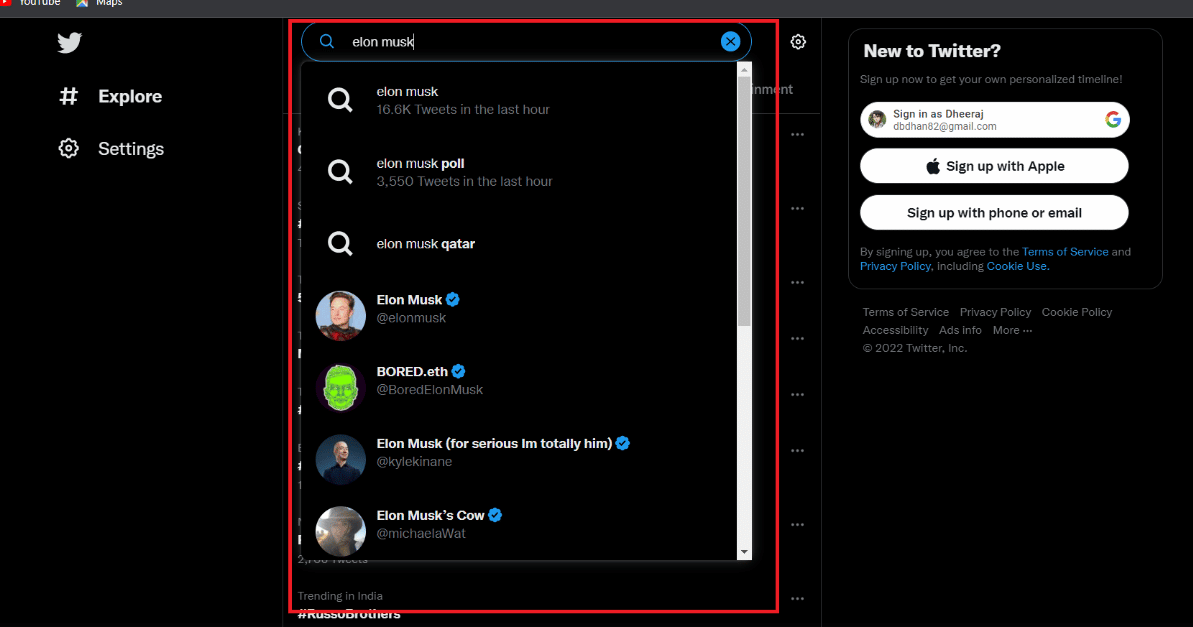 ketik kata-kata di bilah pencarian. cara menggunakan twitter tanpa akun