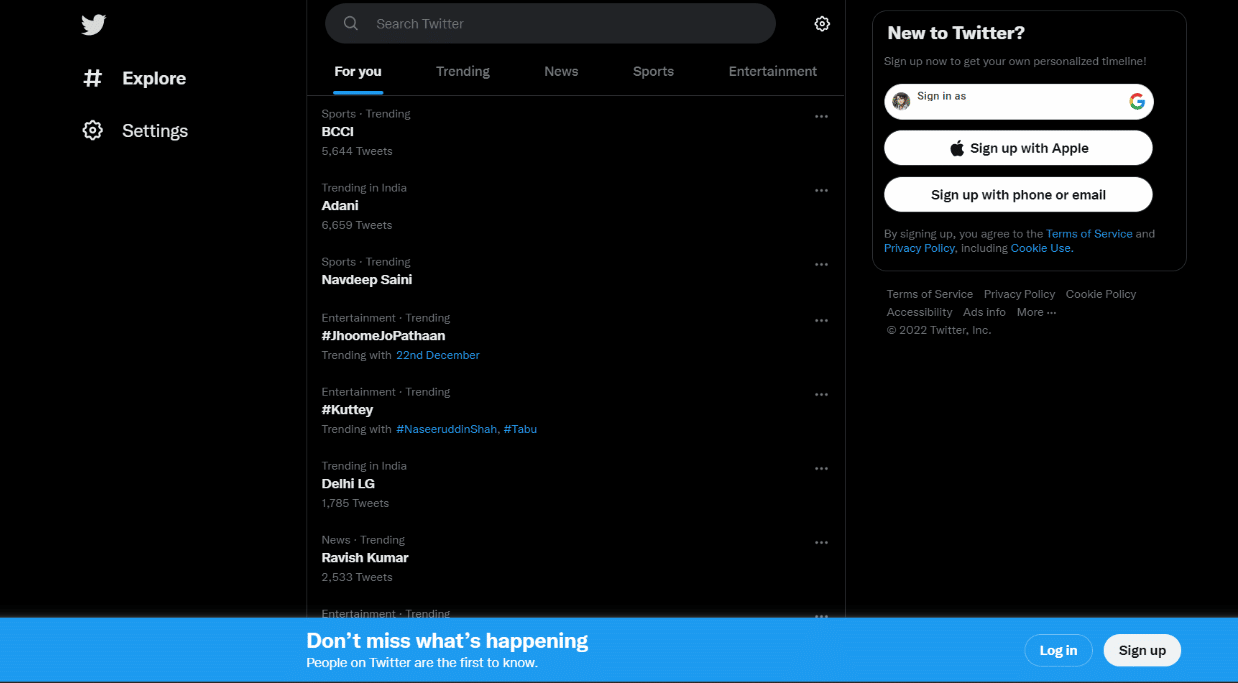 Buka halaman Jelajahi Twitter.