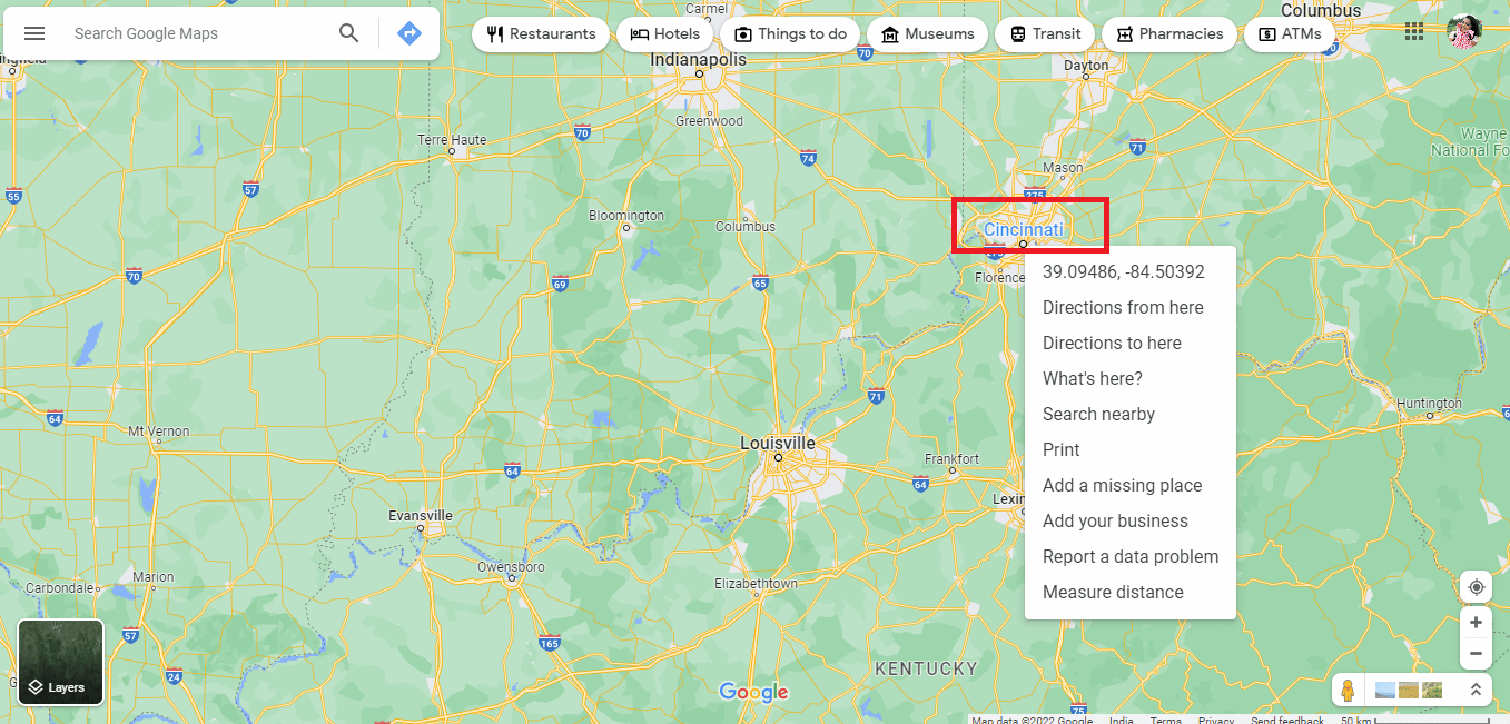Trova Cincinnati e fai clic destro su di esso