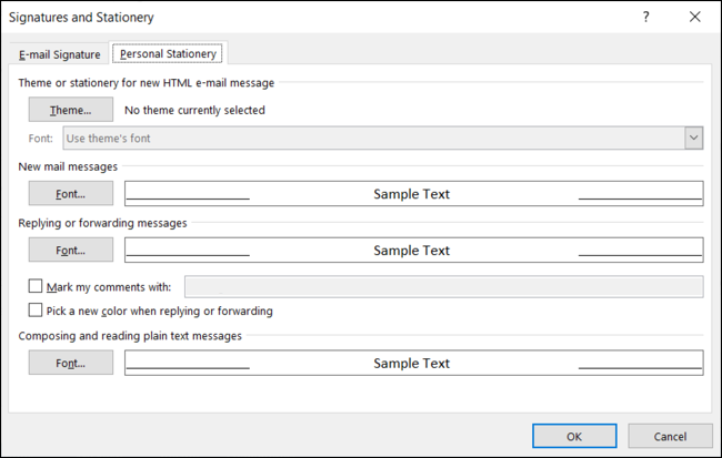 การตั้งค่าฟอนต์อีเมลใน Outlook