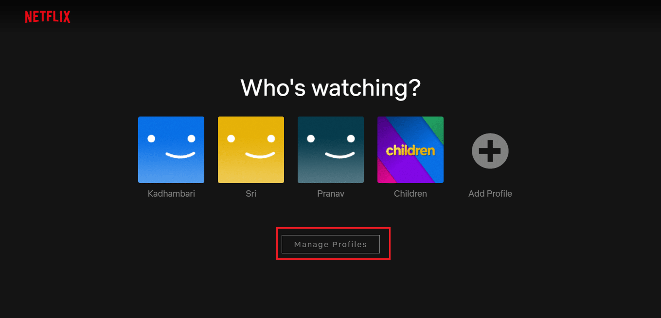 单击主页上的管理配置文件 |多少人可以同时观看 Netflix