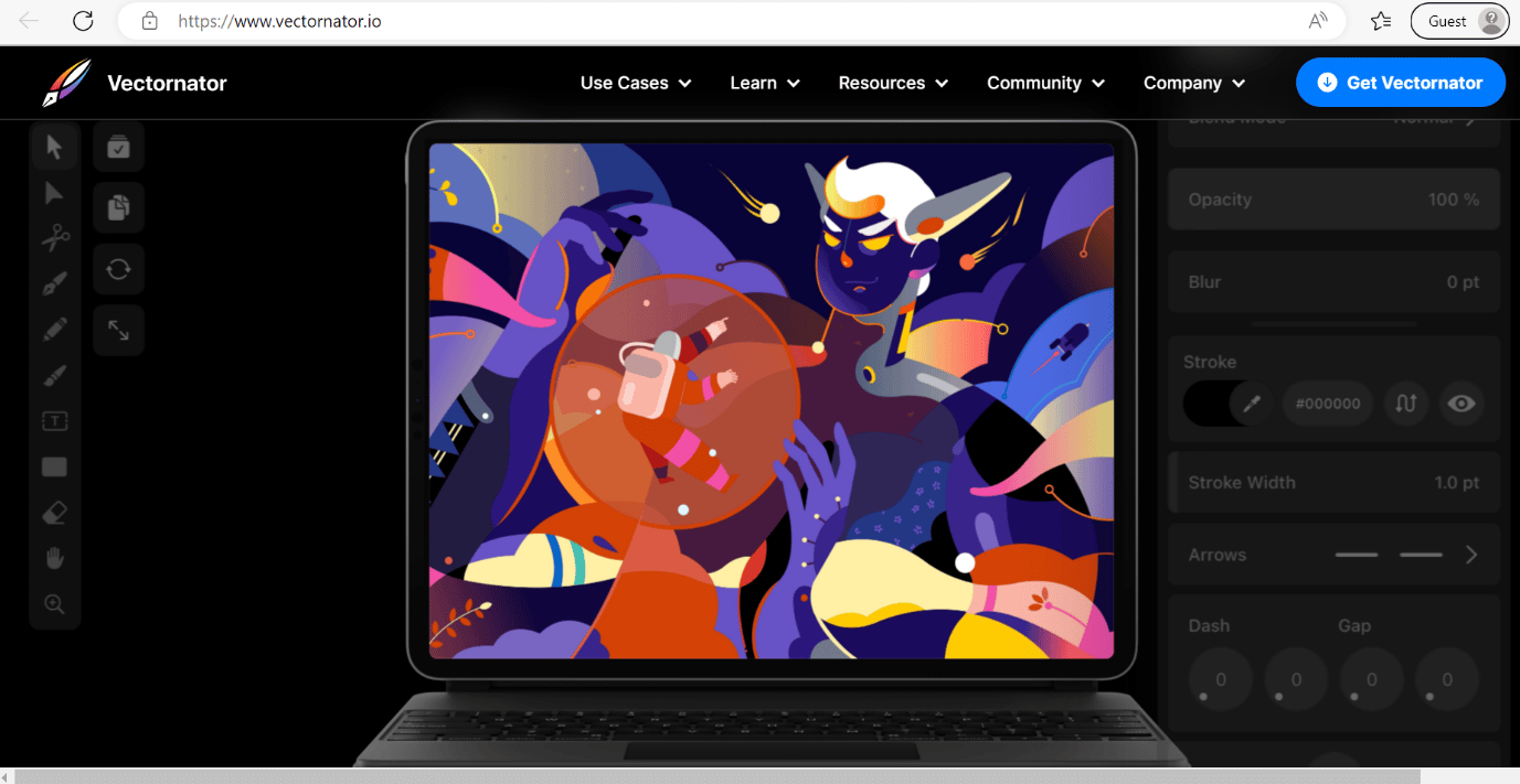 page web vectarnator | meilleurs logiciels alternatifs gratuits de graphiques vectoriels adobe illustrator