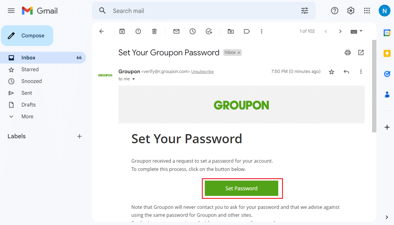 حساب البريد الإلكتروني - تعيين البريد الإلكتروني الخاص بكلمة مرور Groupon من Inbox - رابط تعيين كلمة المرور