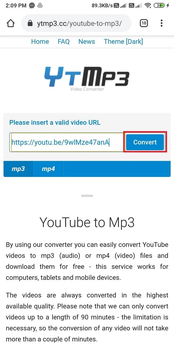 Cliquez sur Convertir pour lancer la conversion de la vidéo YouTube au format MP3