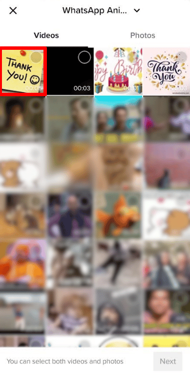 Sélectionnez les vidéos de votre galerie. |