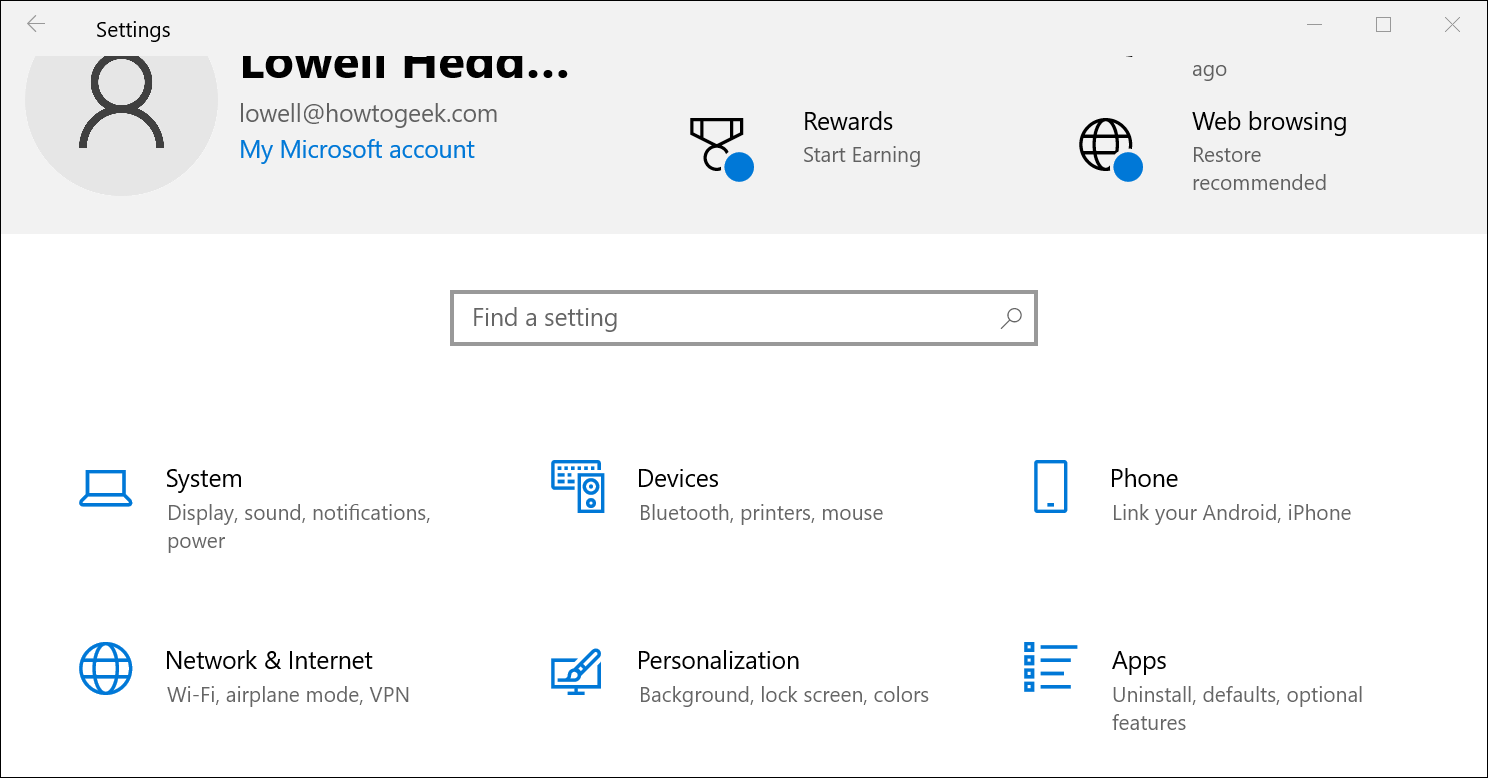 تطبيق إعدادات Windows 10
