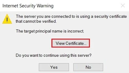 cliquez sur voir le certificat