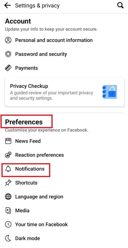 In Preferenze tocca Notifiche. Come attivare o disattivare i suggerimenti degli amici sull'app di Facebook
