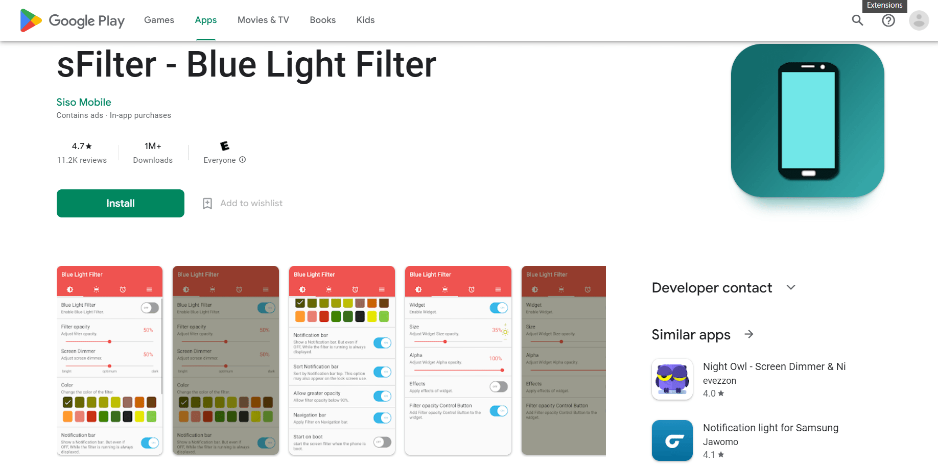 Filtre de lumière bleue sFilter