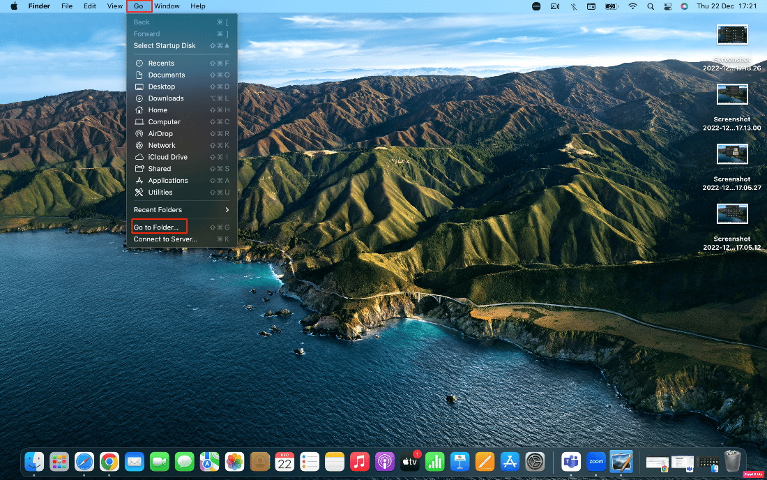 ก่อนอื่นไปที่ Finder จากนั้นเลือกตัวเลือก Go หลังจากนั้นเลือกเมนู Go to Folder | แทร็คแพดไม่ทำงานสำหรับ Mac