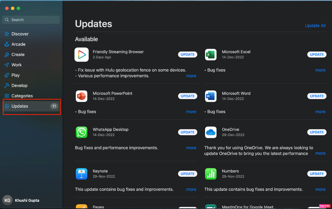 คลิกที่ตัวเลือกการปรับปรุง | แทร็คแพดไม่ทำงานสำหรับ Mac
