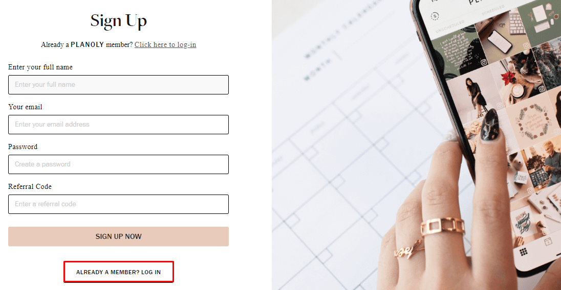 Planoly Inscreva-se