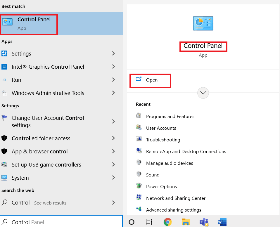 Windows の検索バーに入力して、コントロール パネルを開きます。