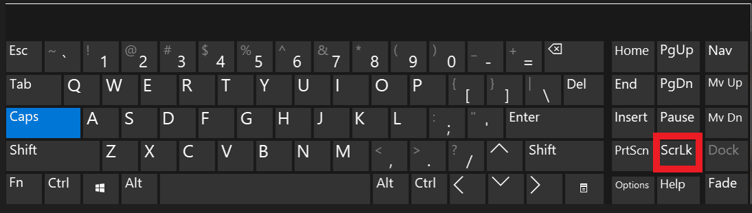 キーボードを開き、ScrLK をクリックします。