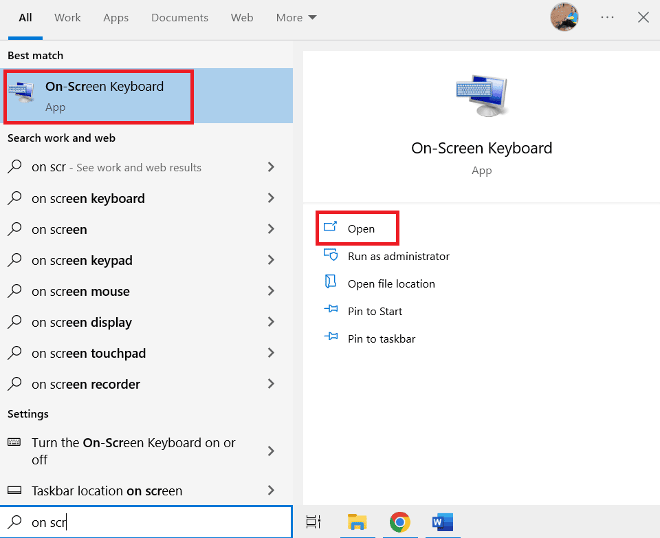 Windows の検索バーに入力して、オンスクリーン キーボードを開きます。