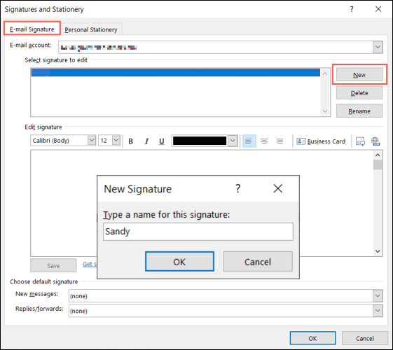 Nouvelles fenêtres de configuration de Signature