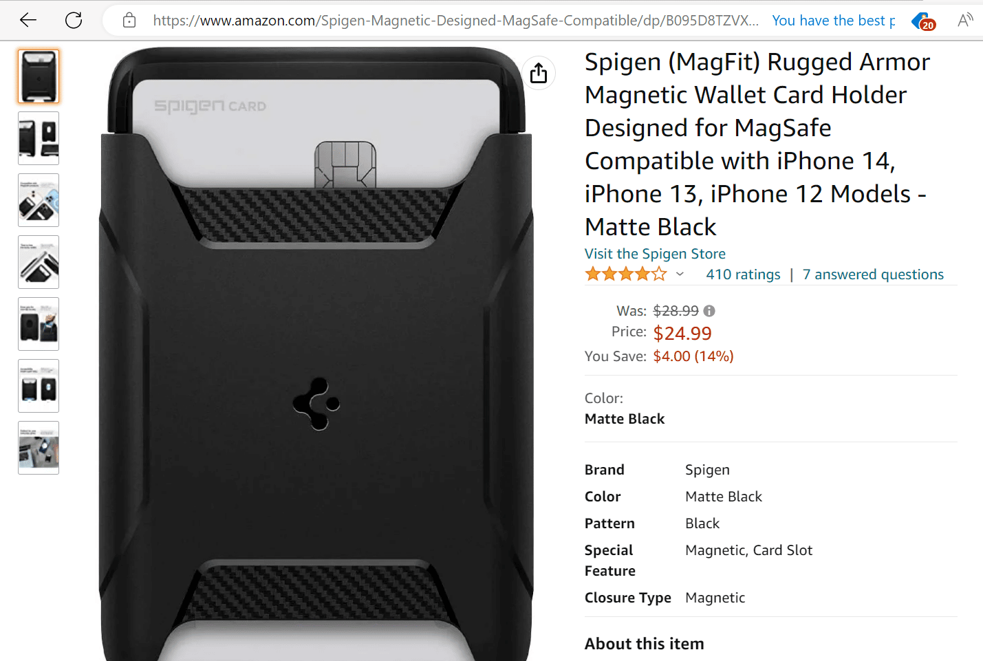Carte portefeuille magnétique Spigen (magfit) à armure robuste