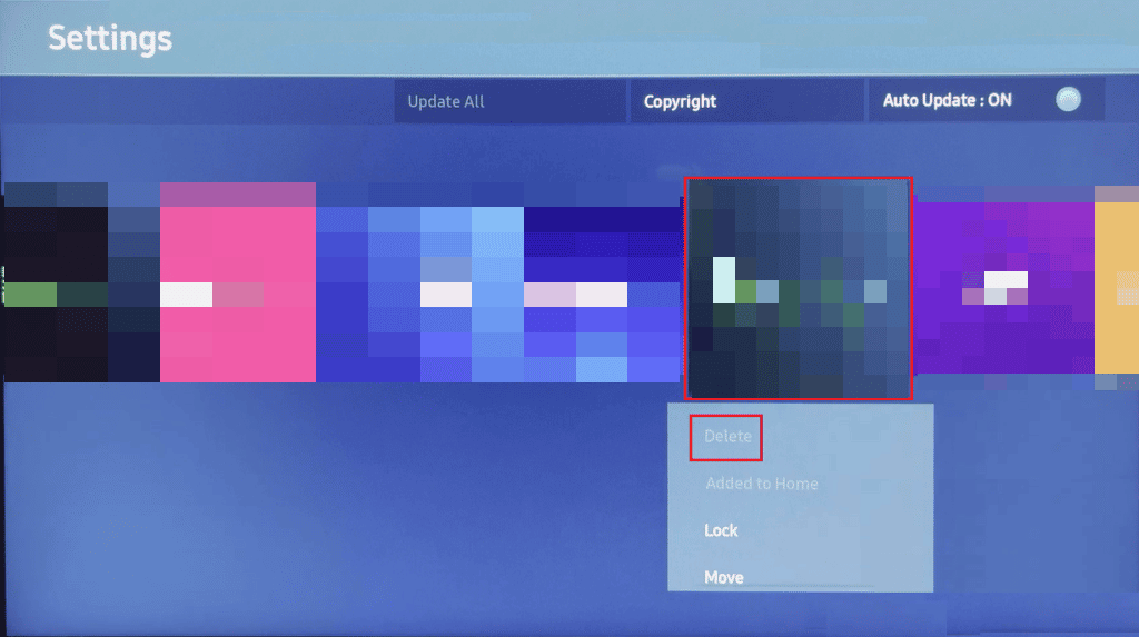 application de suppression de télévision samsung