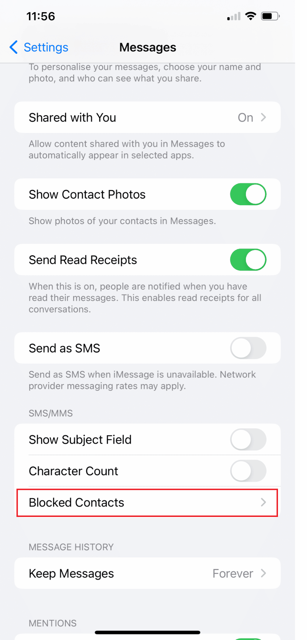 Atingeți Contacte blocate