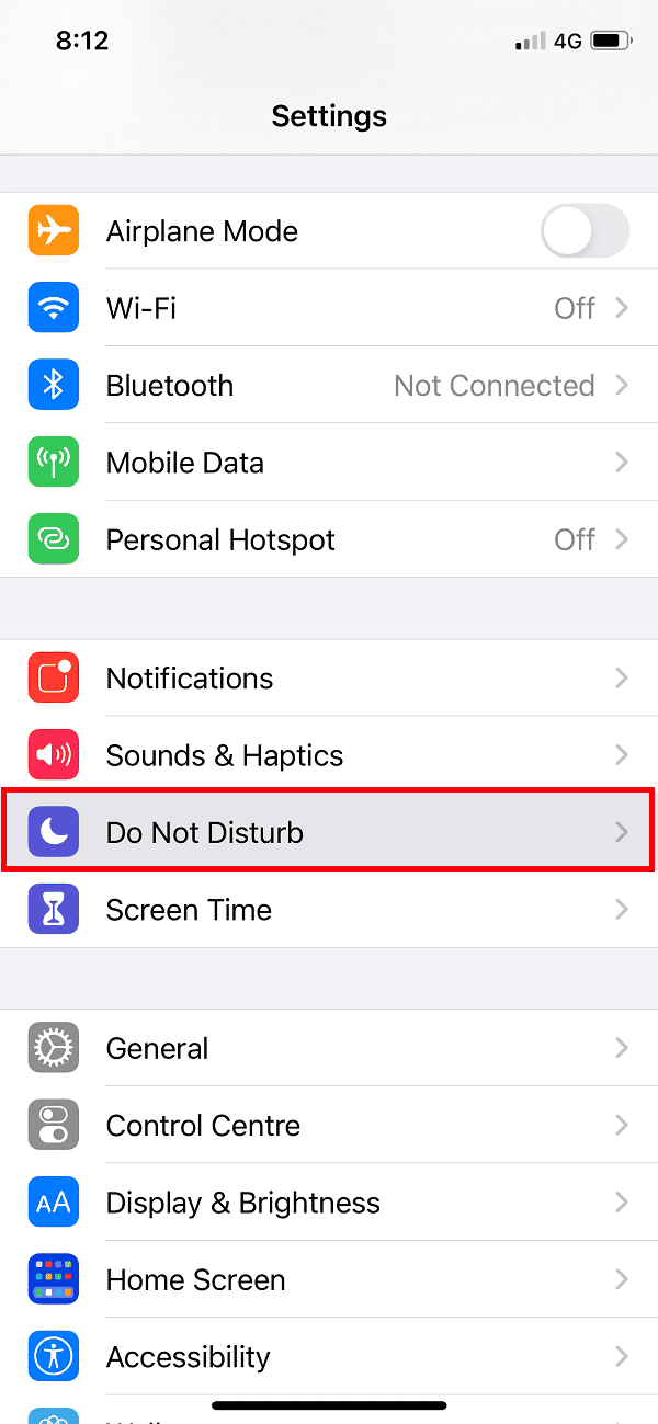 Atingeți opțiunea Nu deranja | Sunetul de notificare iOS 15 nu funcționează