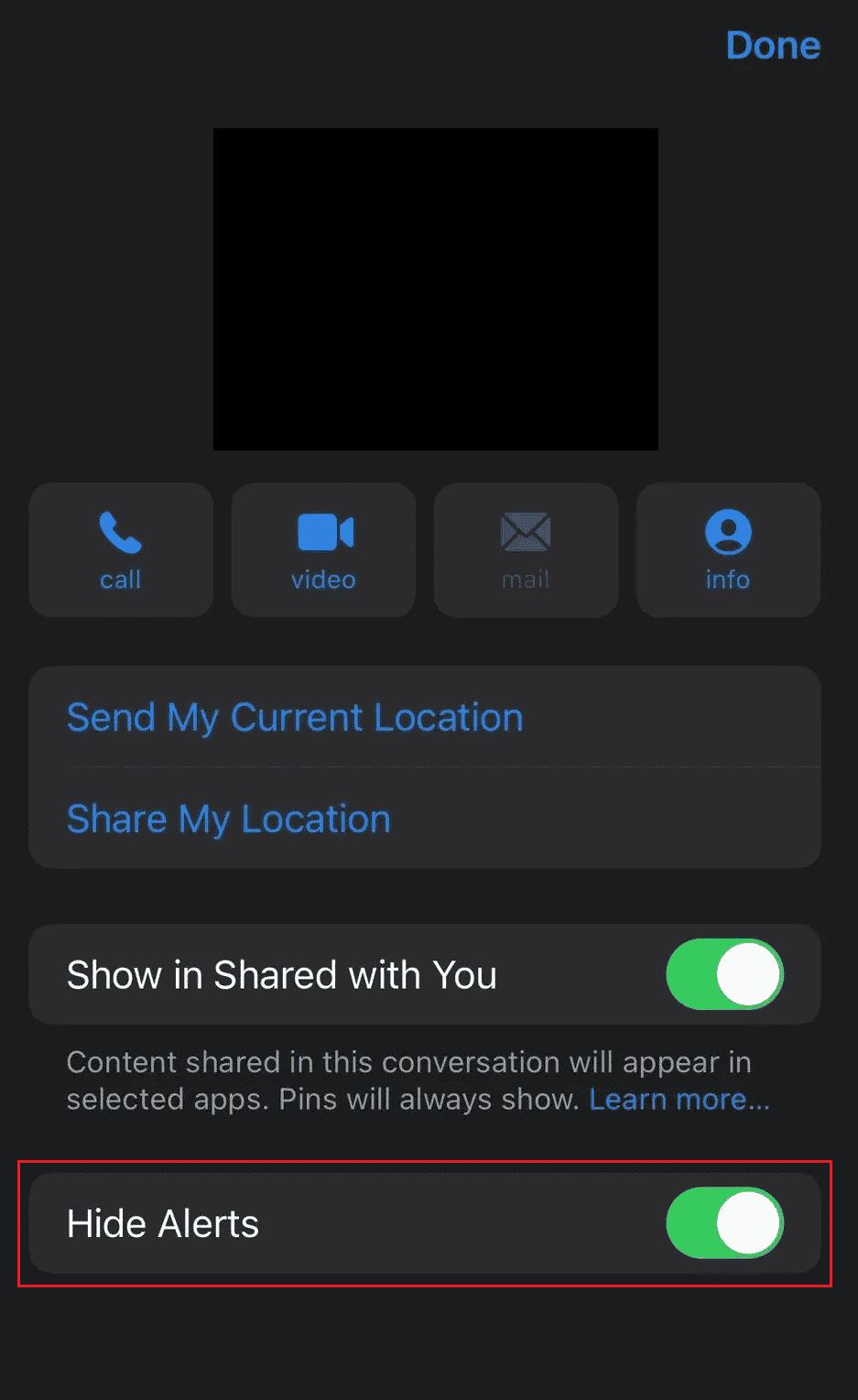 Atingeți comutatorul Ascundere alerte pentru a o dezactiva | Ce este Little Moon Lângă Text pe iPhone?