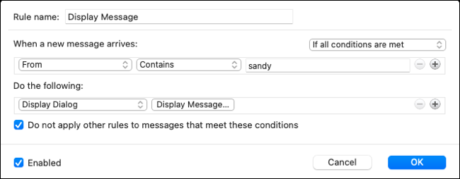 Outlook'ta bir görüntülü mesaj kuralı için son kurulum ekranı