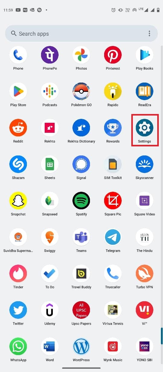 Otwórz Ustawienia z menu telefonu