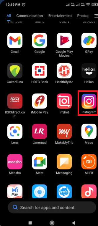 Długo dotknij ikony Instagram